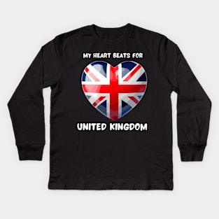 My Heart Beats For United Kingdom Flag Kids Long Sleeve T-Shirt